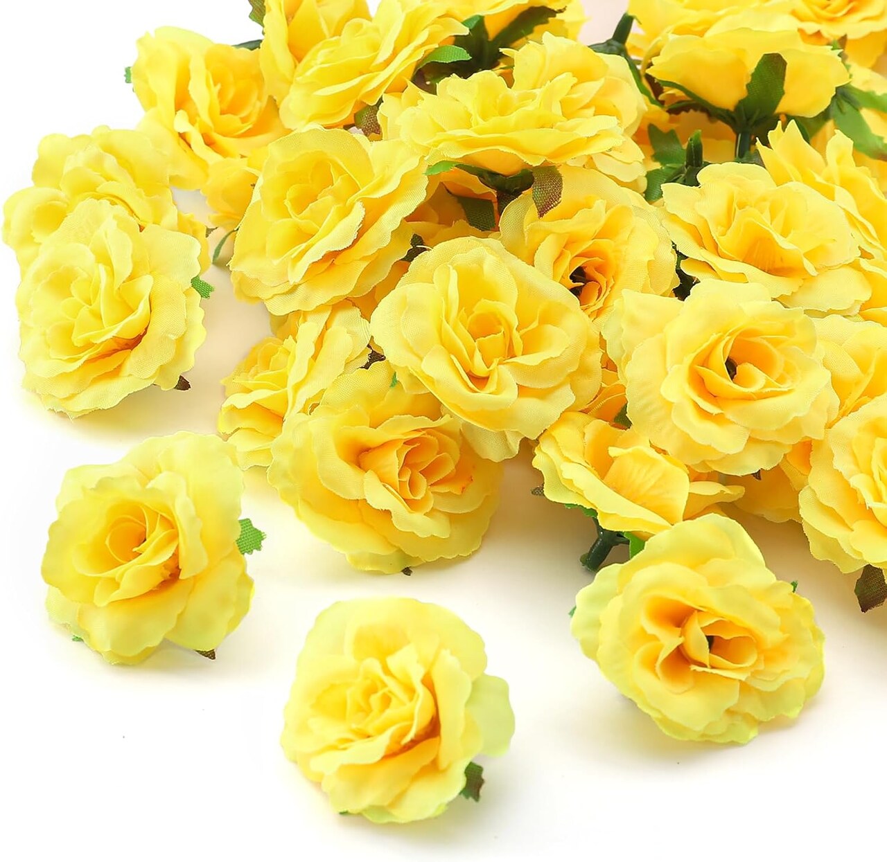 100 Pcs Mini Yellow Roses Artificial Flowers Bulk (Yellow) 1.9"D x 1.9"W x 1.5"H